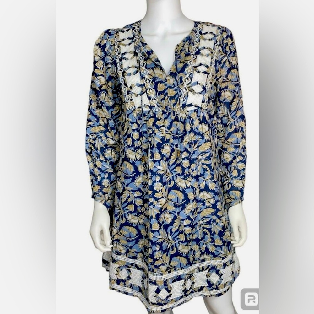 Luck Brand Floral Blue and White Dress